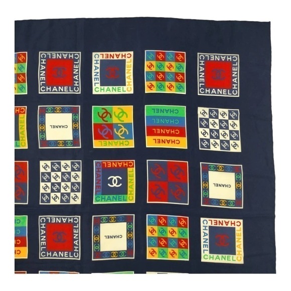 Chanel Multi-Color Signature Logo 100% Silk Square Scarf - Picture 2 of 15
